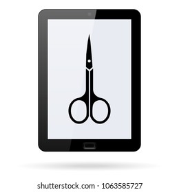 Nail scissors vector icon on a realistic tablet. Flat design style. 