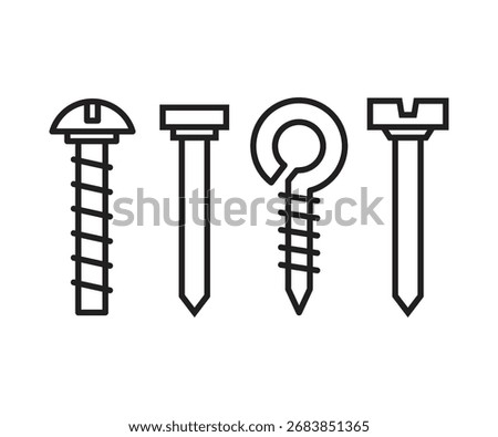 nail and screw tack icons set
