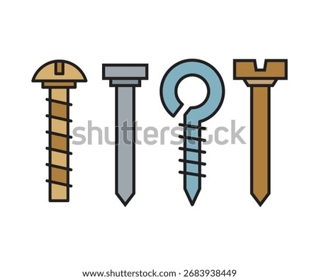 nail and screw tack icons set