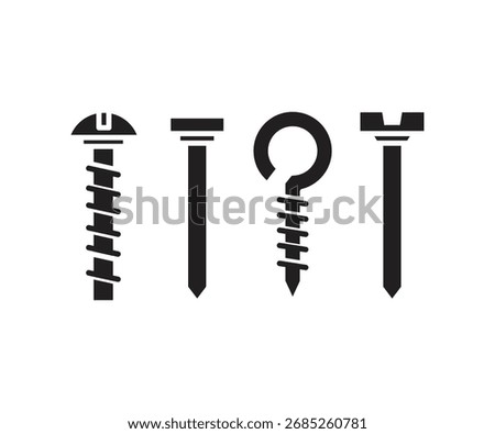 nail and screw tack icons set