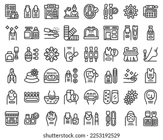 Nail service icons set outline vector. Manicure gel. Woman fashion