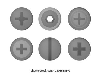 Nail set. Collection of the metal tool for home repair. Steel carpenter equipment. Isolated vector illustration in flat style