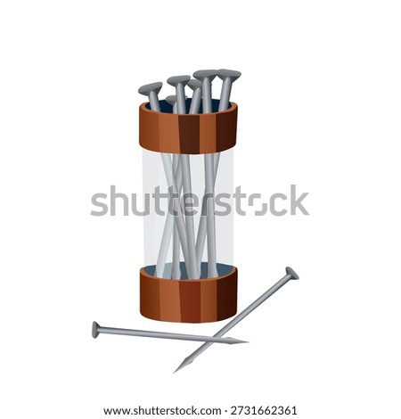Nail set and loose nails in flat vector style for construction and carpentry themes. Suitable for building materials and hardware graphics.
