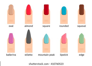 Nail shape icons. Types of fashion nail shapes. Vector illustration