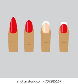 Nail shape icons.Types of fashion nail shapes. vector illustration in flat design