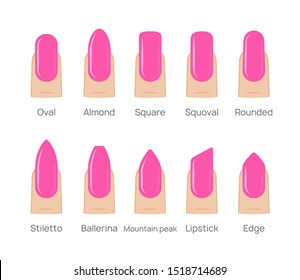 Nail shapes manicure vector art. Fingernail shape french form design fashion salon.
