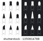Nail shapes set. Manicure vector flat outline illustration isolated on a white and black background.