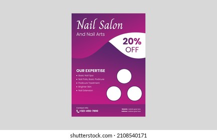 Nail Spa service flyer design template. Nail Salon service poster leaflet design. a4 template, brochure design, cover, flyer, poster, print-ready