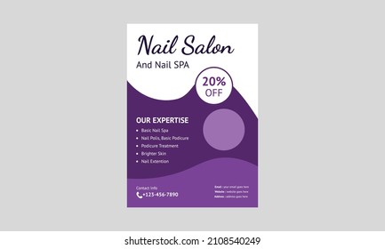 Nail Spa service flyer design template. Nail Salon service poster leaflet design. a4 template, brochure design, cover, flyer, poster, print-ready