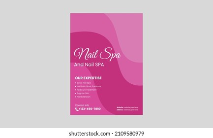 Nail Spa service flyer design template. Nail Salon service poster leaflet design. a4 template, brochure design, cover, flyer, poster, print-ready