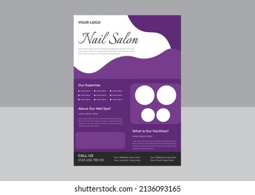 Nail Spa service flyer design template, Spa and Salon Flyer Template, Beauty spa hair salon print ready flyer template design. leaflet, a4 size, flyer, 
