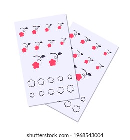 Nail stickers on a sheet of paper. Pattern with flowers for manicure. Design elements. Vector flat illustration