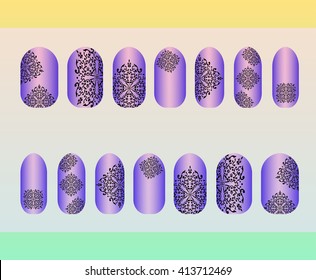 Nail stickers, templates, mandalas him, Serezha purple, black. Design manicure set. Can be used for false nail tips and stickers.