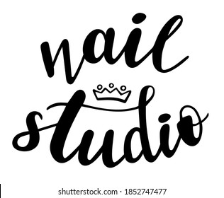 Nail studio hand written lettering logo, badge, label. Design logo template. Trendy Emblem on white background. Vector illustration.