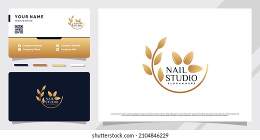 Nail studio logo and golden gradient style color   business card design Premium Vector