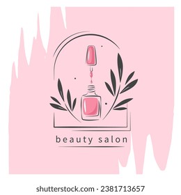 Logo de Nail studio. Esmalte de uñas. Ilustración vectorial minimalista para salón de belleza