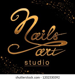 Nail studio logo with sparkling gold effect