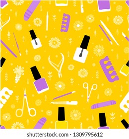 Nail studio. Modern flat manicure concept. Seamless pattern. Beauty.
