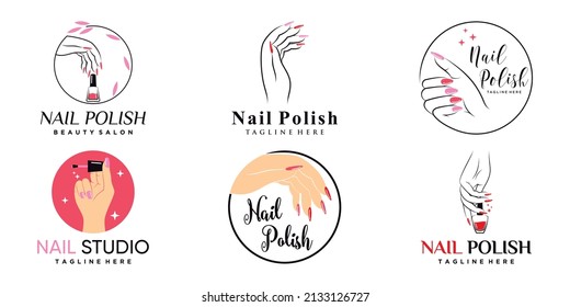 Nail studio or nail polish icon set logo design for beauty salon with unique concept Premium Vector