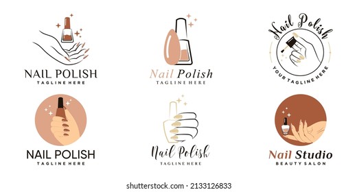 Nail Studio Or Nail Polish Icon Set Logo Design For Beauty Salon With Unique Concept Premium Vector