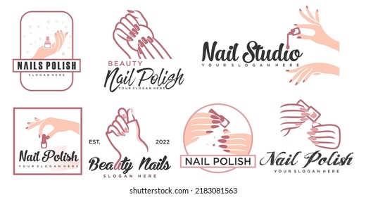 Nail studio or nail polish icon set logo design for beauty salon with unique concept