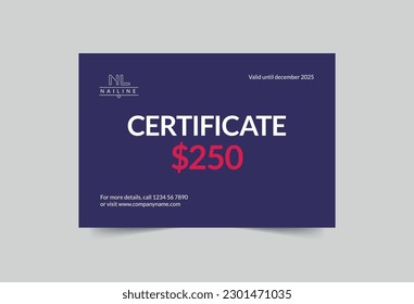 Nail Studio Shop gift certificate template. A clean, modern, and high-quality design gift certificate vector design. Editable and customize template gift certificate
