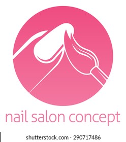 Nail technician, nail bar or salon manicurist concept of a nail being painted with a brush