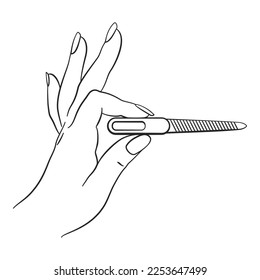 Nail technician hand holding nail file for manicure concept as line drawing vector