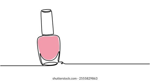 Nail varnish one line drawing on white isolated background for store, banner and business card. Linear art. Vector illustration, Decorative cosmetics for manicure and pedicure - Nail polish.