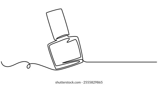 Nail varnish one line drawing on white isolated background for store, banner and business card. Linear art. Vector illustration, Decorative cosmetics for manicure and pedicure - Nail polish.