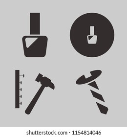 nail vector icons set. with screw, nail polish and hammer nails in set