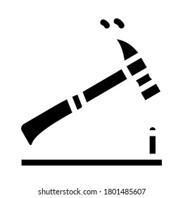 vector de icono de glifo de martillo de entrada. señal de martillo de clavos. símbolo de contorno aislado ilustración negra