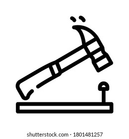 nailing hammer line icon vector. nailing hammer sign. isolated contour symbol black illustration