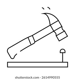 nailing hammer line icon vector. nailing hammer sign. isolated contour symbol black illustration