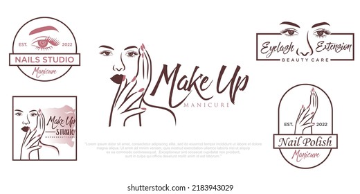 Nails art salon vector logo.Illustration of woman hand with elegant, beautiful manicure.