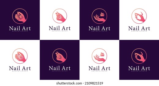 Nails art studio logo collection with luxury gradient color concept Premium Vector