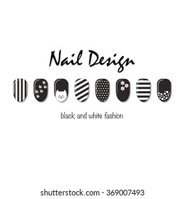 Nails art  templates. Vector layout with black and white nails .  Business card templates. Nail studio or salon concept