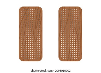 Nails bed colored icon. Sadhu feet standing wooden board symbol. Yoga exercise and spiritual meditation practice desk. Alternative medicine and treatment vector eps illustration. Top view