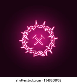 Nails and crown of thorns icon. Elements of Easter in neon style icons. Simple icon for websites, web design, mobile app, info graphics