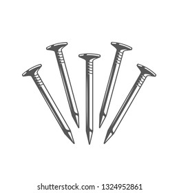 Nails isolated on white background. Modern carpentry tool. Vector illustration