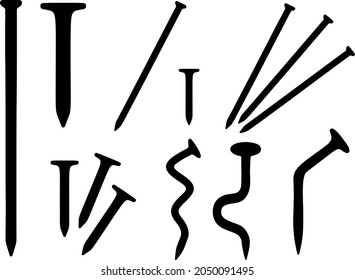 Nails are large and small in a set. Vector image.