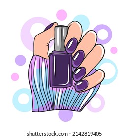 Nails and manicure concept vector illustration. nail polish in female hand