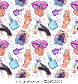 Nails and manicure concept vector seamless pattern