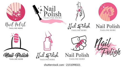 Nails and manicure icon set with woman hands logo design