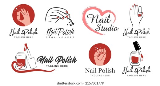 Nails and manicure icon set with woman hands logo design