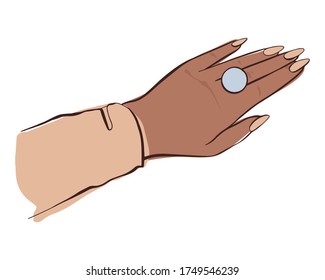 Nails and manicure illustration. Vector Tender female hands with nail polish isolated on white background. For beauty salon, print, decorative card, icon, logo. Beautiful trendy design.