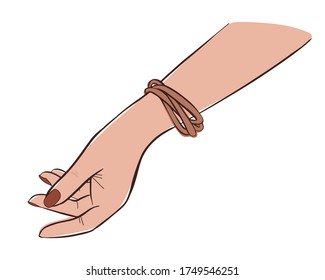 Nails and manicure illustration. Vector Tender female hands with nail polish isolated on white background. For beauty salon, print, decorative card, icon, logo. Beautiful trendy design.