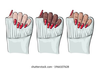 Nails manicure illustration , manicure woman black hand, cosmetology clipart,  Beauty salon fashion , shellac nail polish, acrylic nails gel vector.