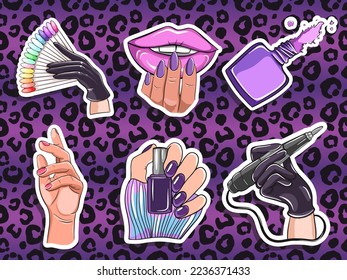 Nails and manicure stickers set. vector illustration