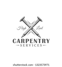 Nails. Modern carpentry label isolated on white background. Vector illustration